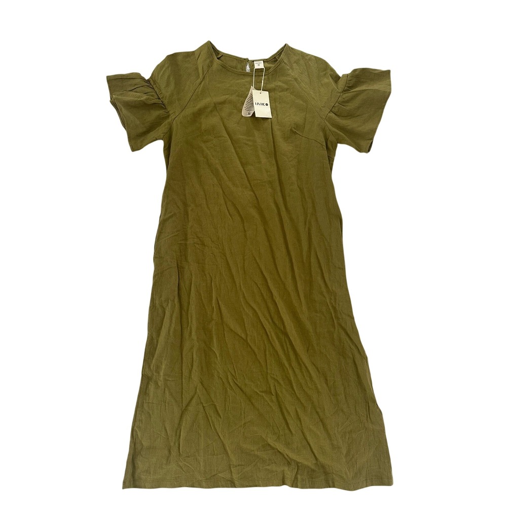 Lintico Flutter Sleeve Linen Midi Dress – Olive Green – Size M – NWT